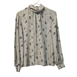Judy‎ Bond Blouse Paisley Sheer Size 12 Retro 70s 80's Buttons Designer Career